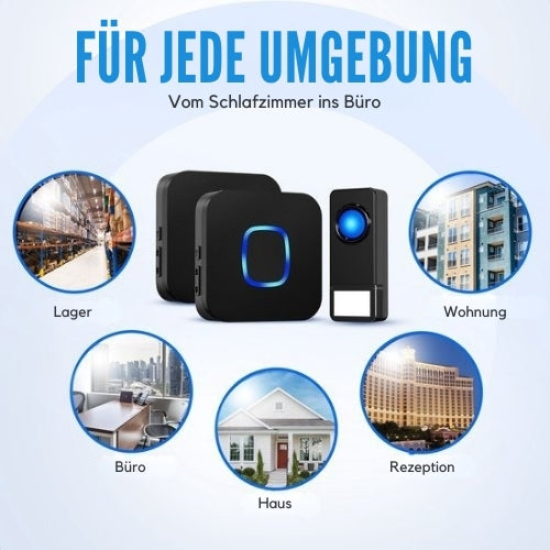 Strex - Funk-Türklingel - mit 2 Batterieempfängern - 300 Meter - 4 Lautstärken / 58 Melodien - IP55 Wasserdicht - Schwarz