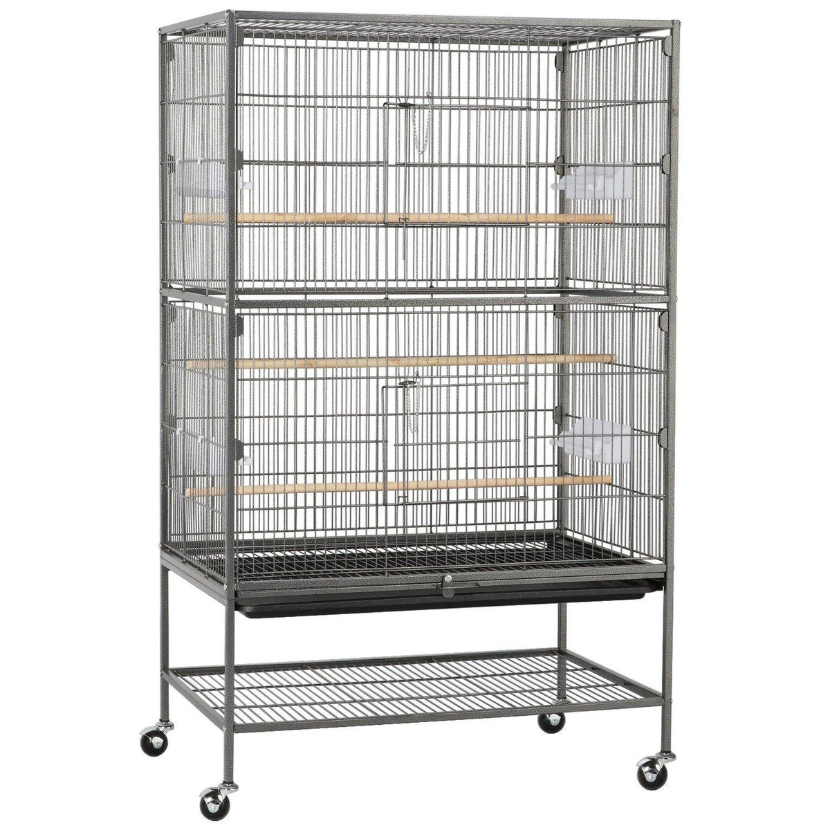 Yaheetech Vogelkäfig 132 cm – Schwarz – Groß – Mit Ständer – 3 Sitzstangen – 4 Futtertröge – Auf Rädern