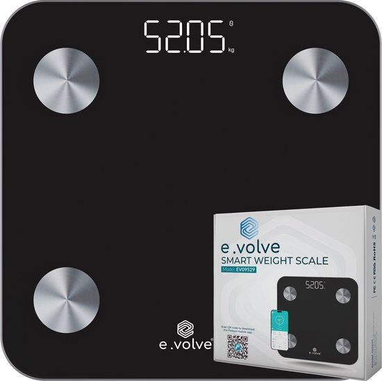 e.volve Waage Personenwaage Digital - 20x - Schwarz - Intelligente Waage mit Körperanalyse - Präzisionswaage - Waage - Digitalwaage - Inkl.