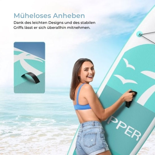 Supper - Sup Board XL - Max. 220KG - Wasserdichte Handytasche - Pumpe - Tragetasche - 335 x 81 cm - Türkis