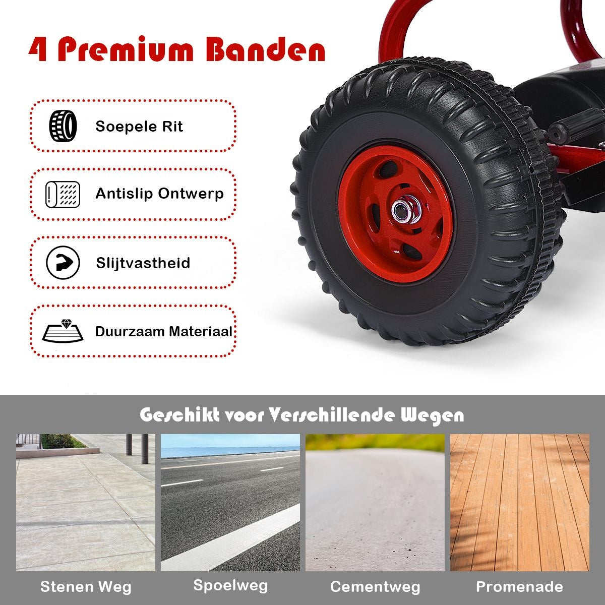 Gokart Go Cart mit Handbremse Troll-Auto 30kg Tretfahrzeug Tretfahrzeug 3-6 Jahre rot