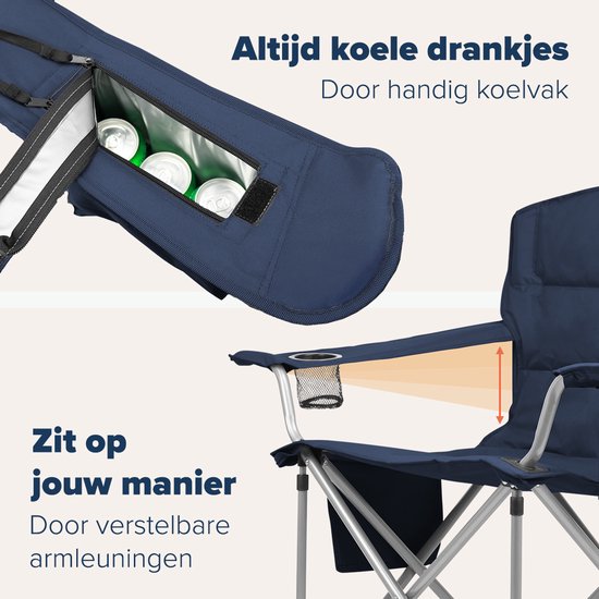 TRVLMORE Campingstühle - Zusammenklappbar - 2 Stück - XL - 150 kg Belastbarkeit - Getränkehalter - Seitentasche - Klappstuhl - Blau