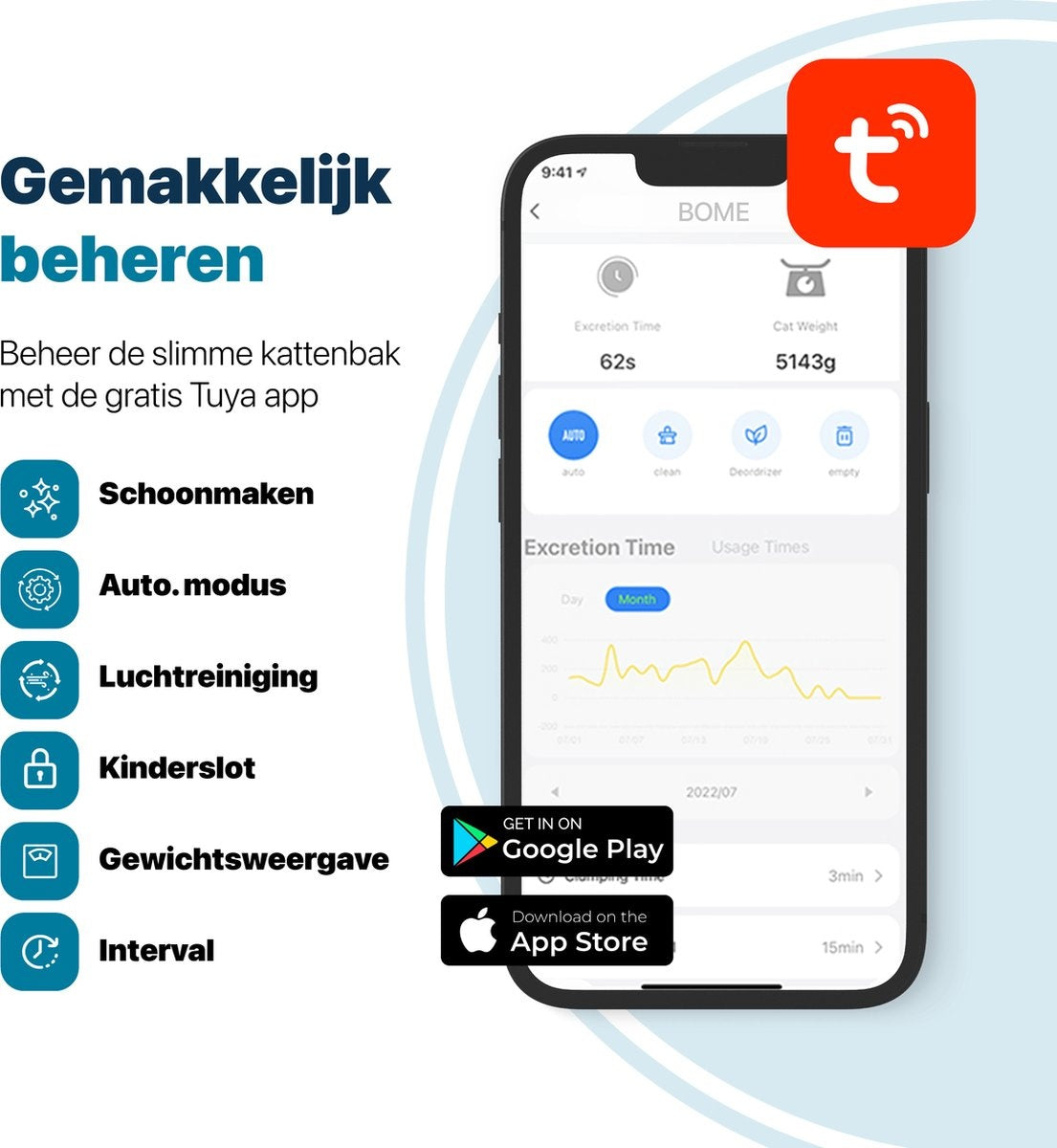 BOME - Katzenklo - Selbstreinigend - Mit App & Touchscreen - 65L - Weiß