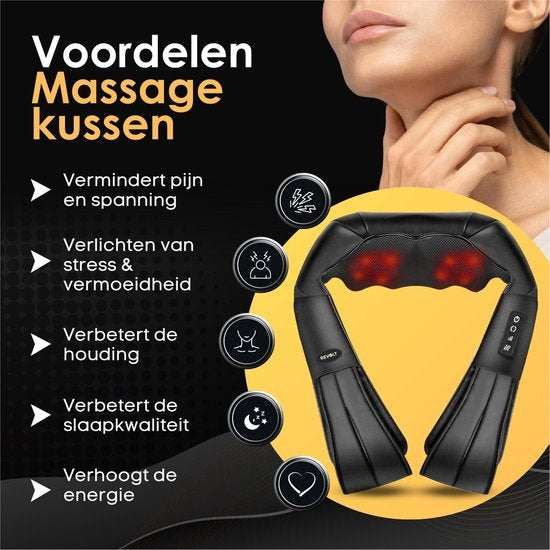 Revolt Massagekissen - 120 Minuten kabellos - Elektrisches Nackenmassagegerät - Infrarot