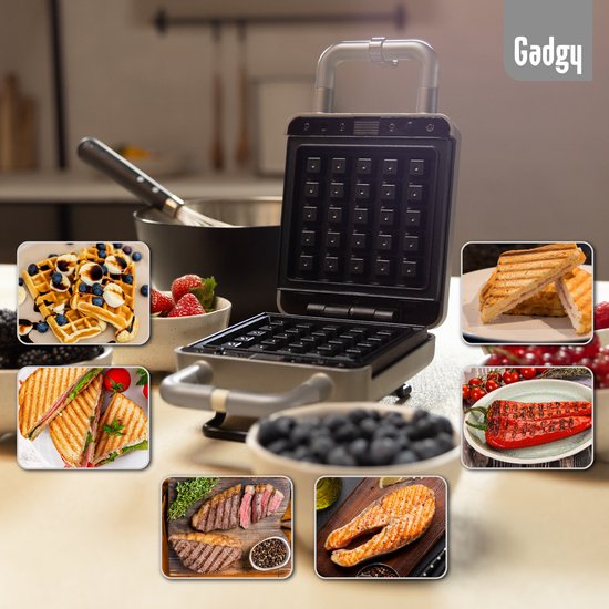 Gadgy Premium Waffeleisen – Silber – 3-in-1-Grill, Sandwich- und Waffelmaker – Austauschbare Platten – 600 W – Besonders leistungsstark – Brüsseler Waffel