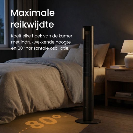 Leiser Ventilator mit Fernbedienung – Flügelloser Turmventilator mit Timer und 3 Gebläsestufen – Schlafzimmer – Energiesparend (60 W) – Mattschwarz – JAP Appliances Toronto S