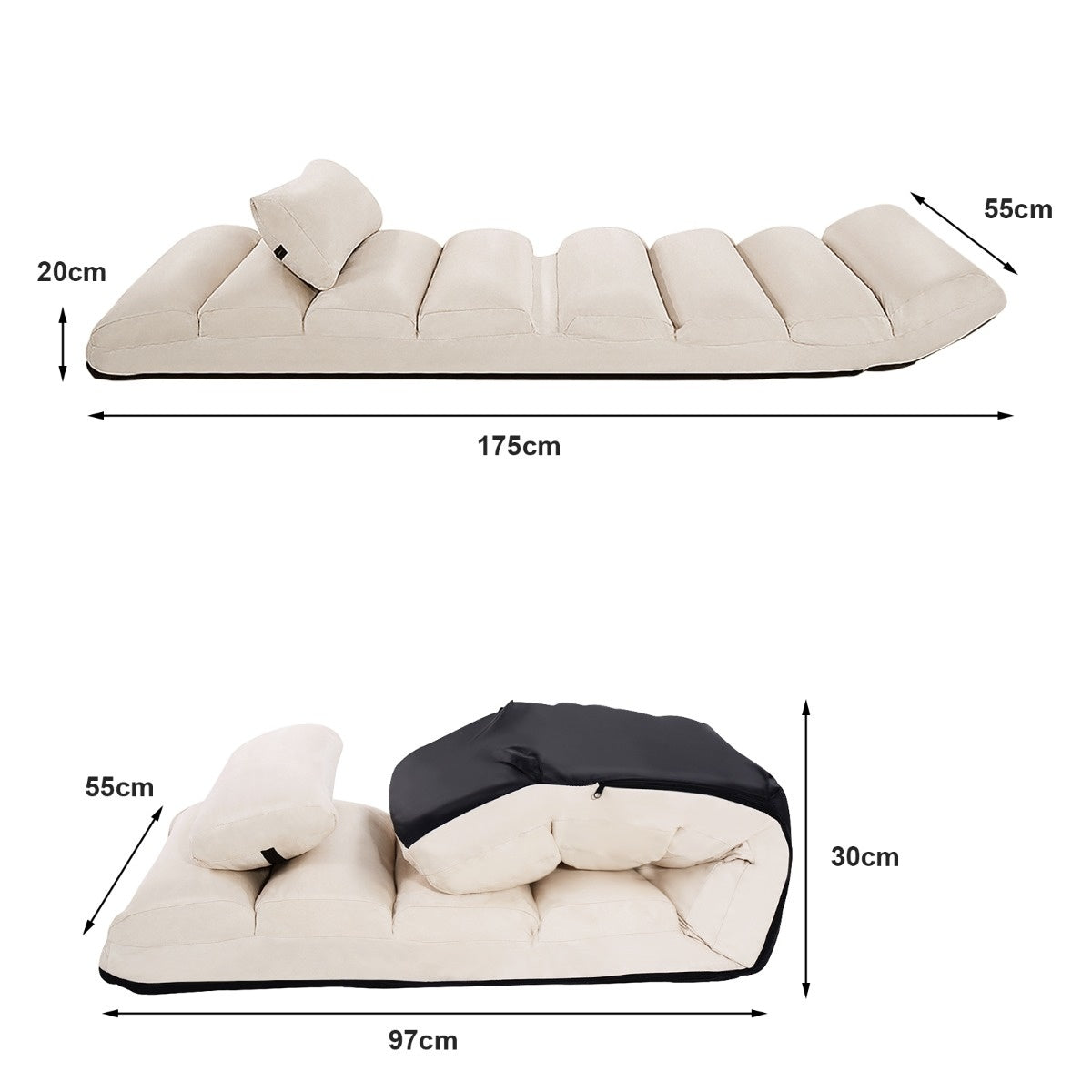 Coast floor chair 5-fach verstellbarer Wildlederkissenstuhl 175 x 55 x 20 cm beige
