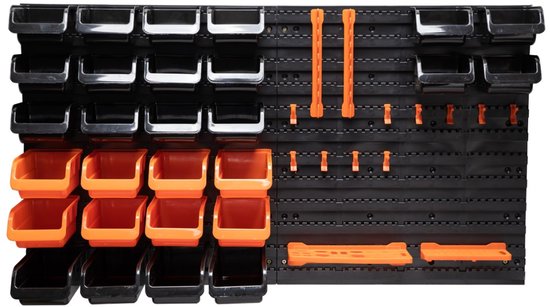 BLACK+DECKER Werkzeugtafel mit Aufbewahrungsfächern und Aufhängern – 98 x 23 x 43 cm – 43 Teile – Werkzeugwand