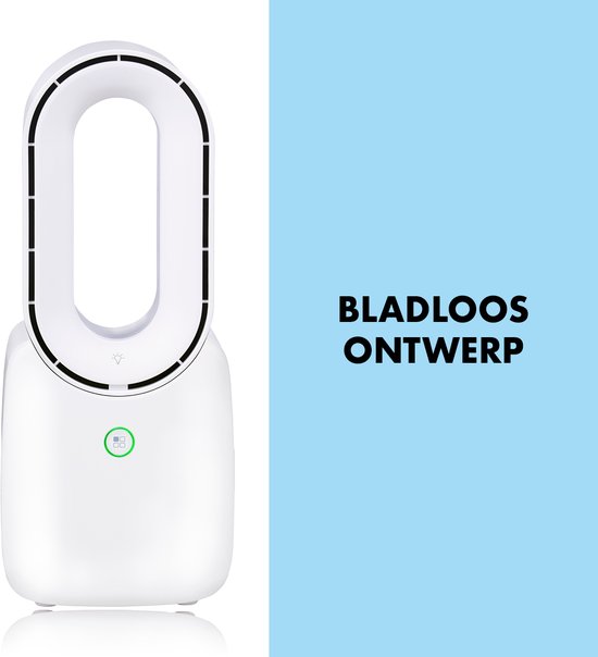 Lifetime Air Bladeless Fan - Leiser Ventilator mit drei Geschwindigkeiten - Kabelloser Tischventilator - Tischventilator mit LED-Stimmungslicht - USB-C wiederaufladbar - Kompaktes Design - 5W - Weiß