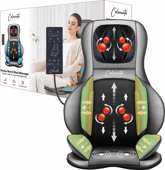 CALMENTA® Shiatsu-Massagesessel - Aufbewahrungstasche - Rücken- und Nackenmassagegerät - Massagekissen - Kompressionsmassage - elektrische Wärmefunktion - Vibration - Rücken- und Nackenschmerzen - Massagematte