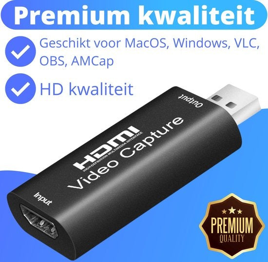 EarKings HDMI zu USB Adapter - Video Capture - geeignet für PlayStation, Xbox, Nintendo, Windows, MAC - Schwarz