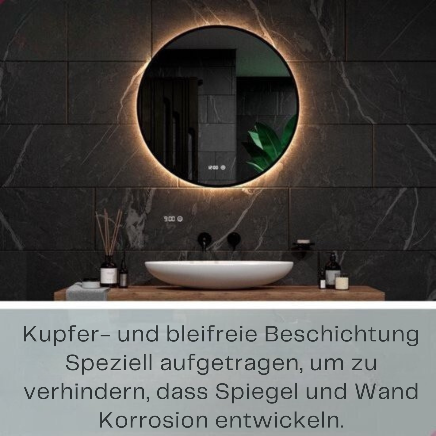 Mirlux Badezimmerspiegel - LED-Beleuchtung & Heizung - Anti-Kondensation - Rund - Mattschwarz - 80CM
