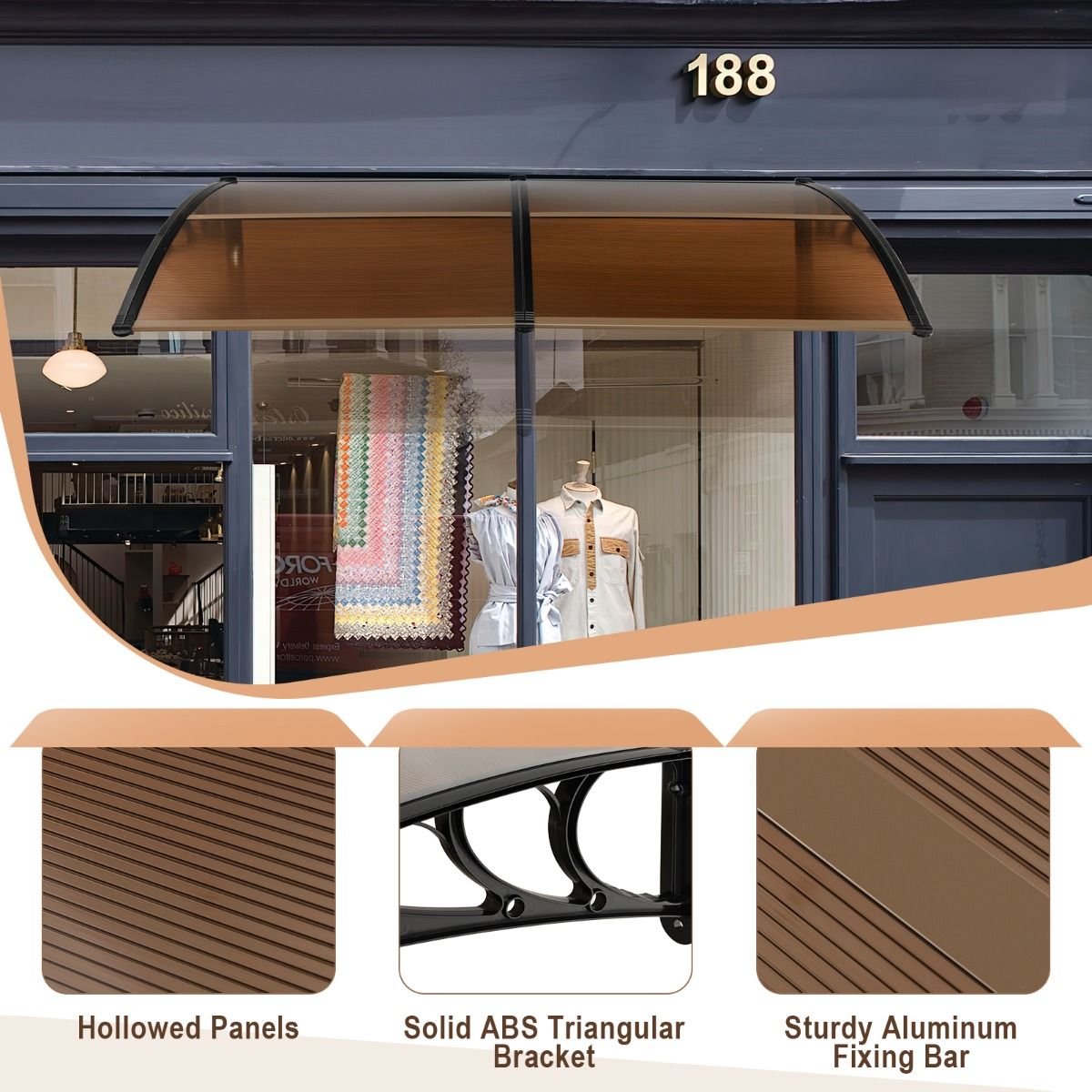 Coast-Eingangsmarkise – robuste Aluminiumkonstruktion – UV-Schutz – Farbe: Kaffee – 199 x 99 cm