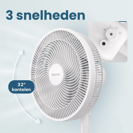 Auronic Stehventilator - 3 Geschwindigkeiten - 85° Oszillation - einstellbar von 70-116 cm - Weiß