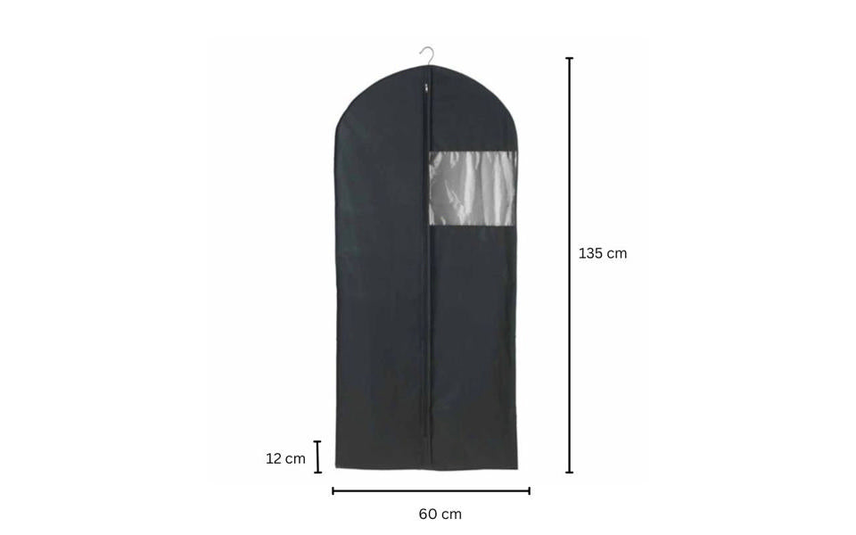 WENKO Kleidersack Schwarz XXL – 60 x 12 x 135 cm – PEVA – mit Reißverschluss und Sichtfenster
