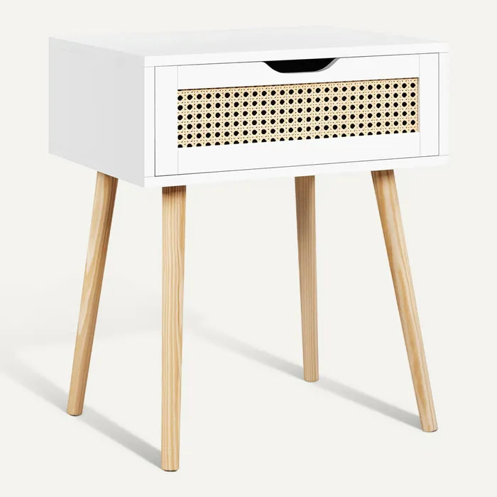 Yaheetech Nachttisch 48,5 x 40 x 57,5 cm – Rattan-Optik – 1 Schublade – Weiß