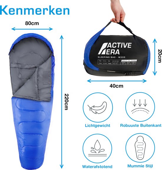 Active Era Professional Premium Schlafsack – 300 GSM Füllung und wasserabweisend – Mumienschlafsack mit Innensack – 4-Jahreszeiten-Schlafsack für Camping, Rucksacktouren, Wandern, Festivals, Übernachtungen, im Freien – Erwachsene & Kinder – 220 x 80 cm –