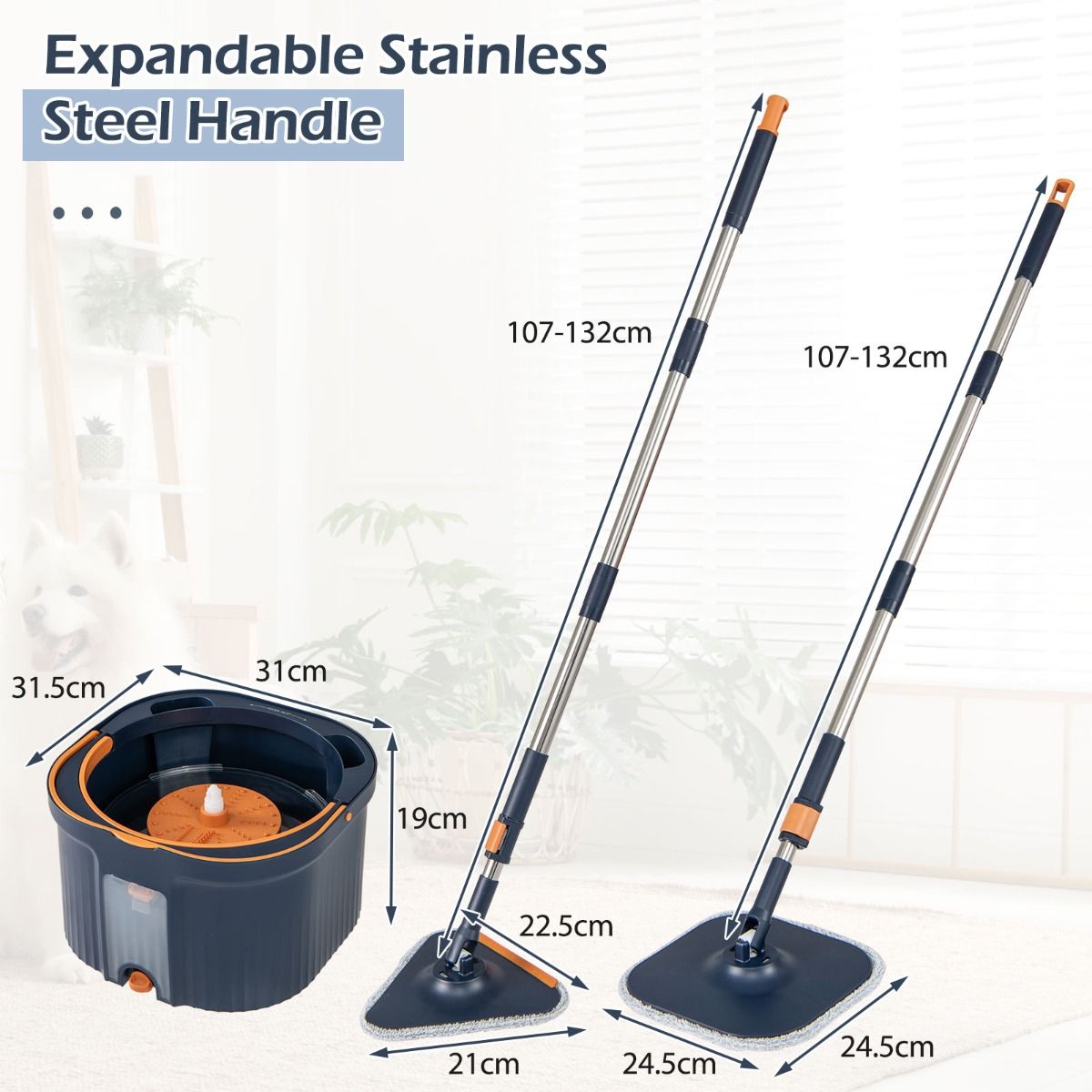 Coast Spinmopp und Eimerset – trennt sauberes und schmutziges Wasser – um 360° drehbarer Moppkopf – dunkelblau
