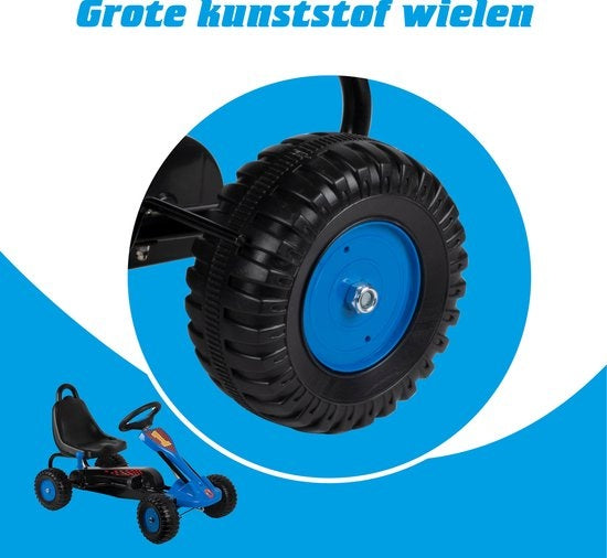 Gokart - Stahl - Einstellbar - Handbremse - Max 35 Kilo - 3-4 Jahre - Blau/Schwarz