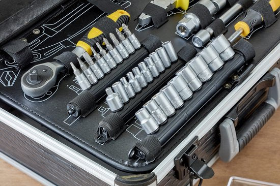 ALDORR Tools – 89 - Teiliges Werkzeugset im Koffer – Werkzeugkasten – Gefüllter Werkzeugkoffer – Werkzeugkiste – Schraubendreherset – Aluminium – Handwerkzeug – Basiswerkzeug – Mit Drehmomentschlüssel und Ratsche – Geschenk für Männer - Einweihungsgeschen