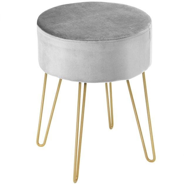 Samt Hocker Modern Runder Schminkhocker Gepolsterter Hocker bis 100 kg belastbar Fußhocker Sitzhocker (Grau)