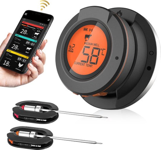 MostEssential AT-02 Fleischthermometer - Smart BBQ Thermometer - Inklusive Bluetooth, App & 2 Messfühler