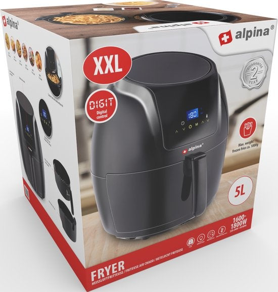 alpina Airfryer - Digitaler Touchscreen - 5 Liter - Heißluftfritteuse - Heißluftofen - Pommes frites, Gemüse, Brot, Muffins - 7-8 Personen