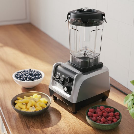 KitchenBrothers Power Blender - 1600W - 2L - Smoothie Maker - Eiszerkleinerer - Metallic Grau