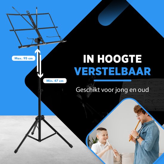Finesse Notenständer für Noten - faltbar - mit Tragetasche - Unterrichtsständer für Tablet - Schwarz