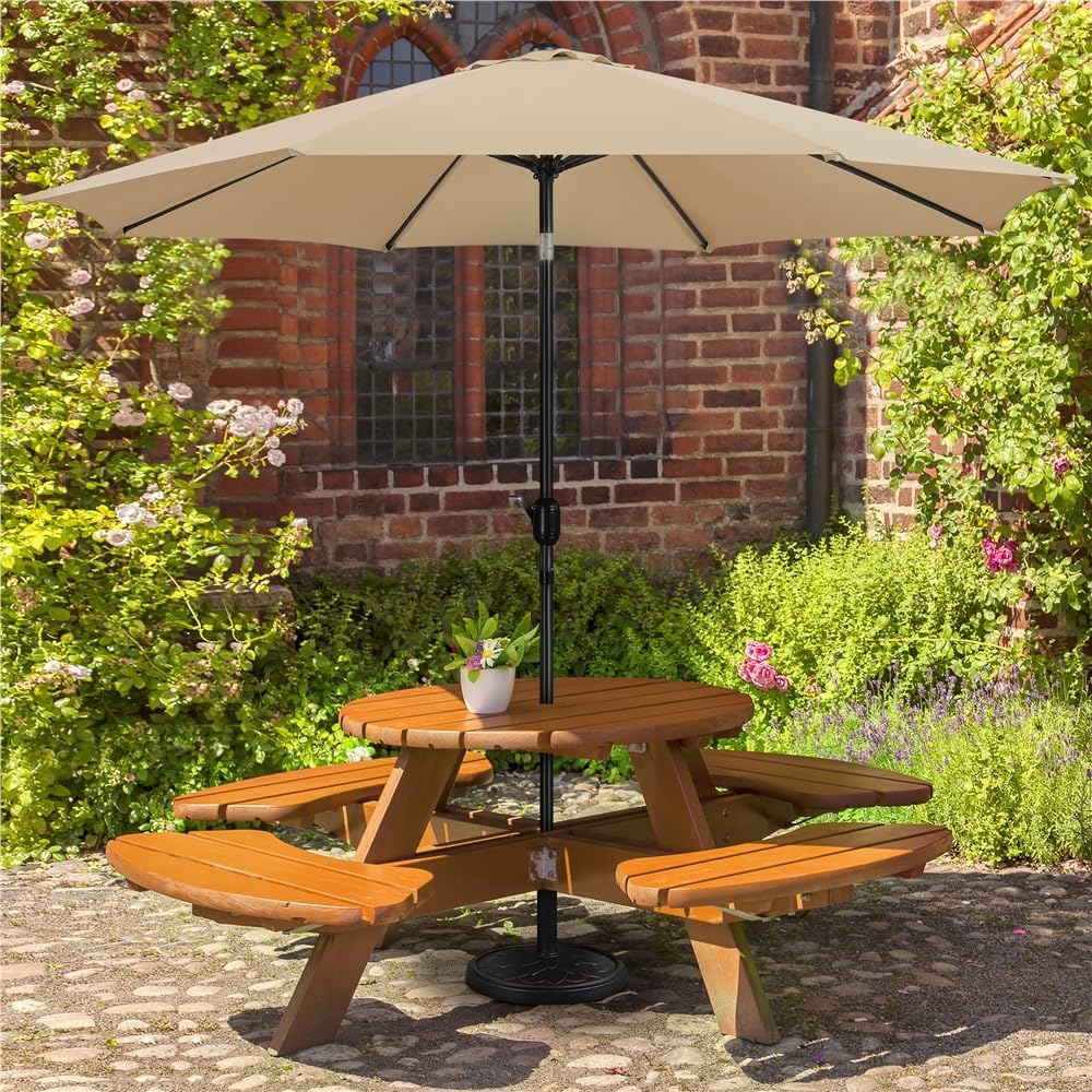 Gartenschirm 300 cm mit 8 Streben, Kurbel und Belüftungsöffnung, khaki