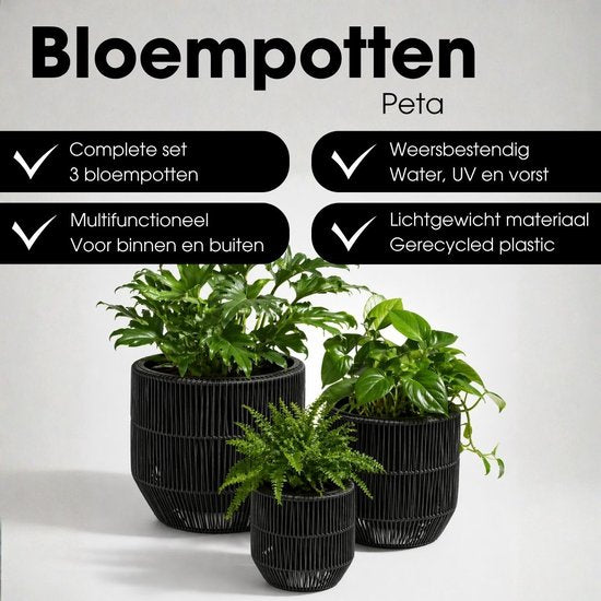 Mica Decorations Peta Blumentopf für den Außenbereich – 3er-Set – Pflanzgefäß für Blumen und Gartenpflanzen – Blumentöpfe für den Außenbereich – Schwarz
