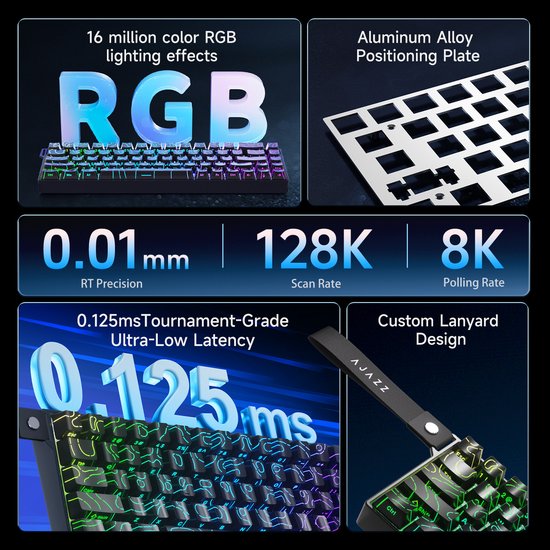 Ajazz AK680 V2 HE – 65 % kabelgebundene Gaming-Tastatur – magnetische Tasten – Hall-Effekt – Rapid Trigger – QWERTY – schwarze Konturlinie