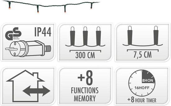 Weihnachtsbeleuchtung 40 led- 3m - rot - Timer - Lichtfunktionen - Speicher - Außen - Innen