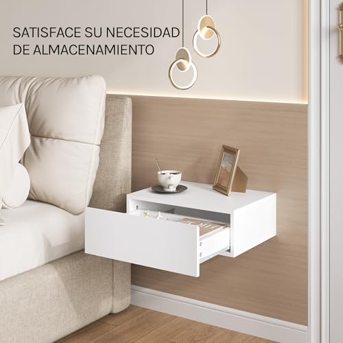 Woltu Nachttisch mit Schublade 2er Set - Wandmontage, Weiß - 40x30x14 cm