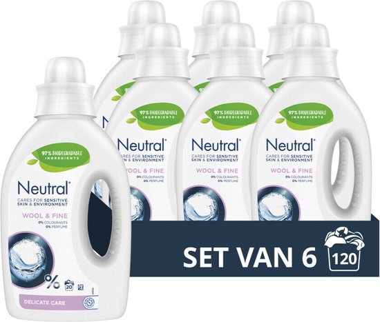 Neutrales Flüssigwaschmittel - parfümfrei und hypoallergen - Wolle & Fein - 6 x 20 Wäschen - Vorteilspackung