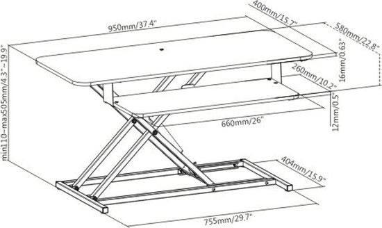 VDD Gaming - Sitz-Steh-Schreibtisch Stehhilfe ergonomisch - 95 cm breit