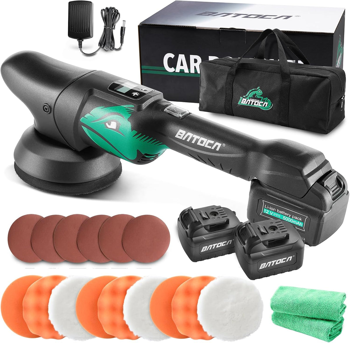 BATOCA S2 Akku-Poliermaschine – 2000–4500 U/min – 8 mm Exzenter – 125 mm – 2 × 5000 mAh Akku