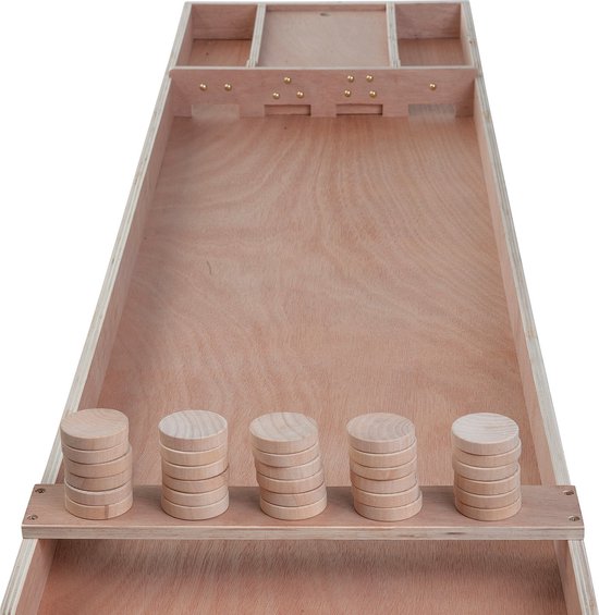 Shuffleboard-Wettkampfmodell aus Holz, 200 cm – inklusive 30 Shuffleboard-Steine – Shuffleboard aus Multiplex-Holz für zu Hause und die Freizeit – Gesellschaftsspiel – Longfield