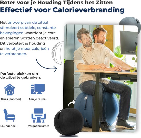 Backerz Sitting Ball 55 CM - Sitting Ball mit Cover Leinen - Ergonomische Büro und Home Office Stuhl - Luxus Yoga Ball - Schwarz 2