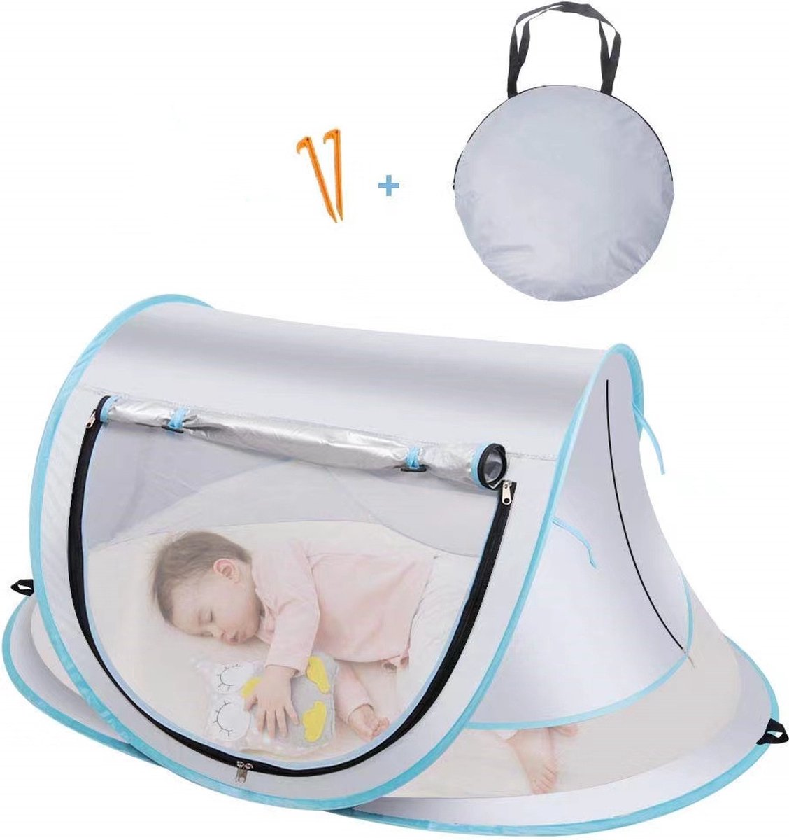 Fuegobird BabyBox Campingbett - UV50+ - faltbar - inkl. Moskitonetz - 140 x 65 x 90 cm - Silber