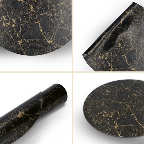 Castagnola Tischsets in Lederoptik - Runde Tischsets - Rutschfeste Kunstleder Tischsets - Wasserabweisende Untersetzer - Untersetzer - 6 Stück - Durchmesser 38 cm - Schwarz/Gold