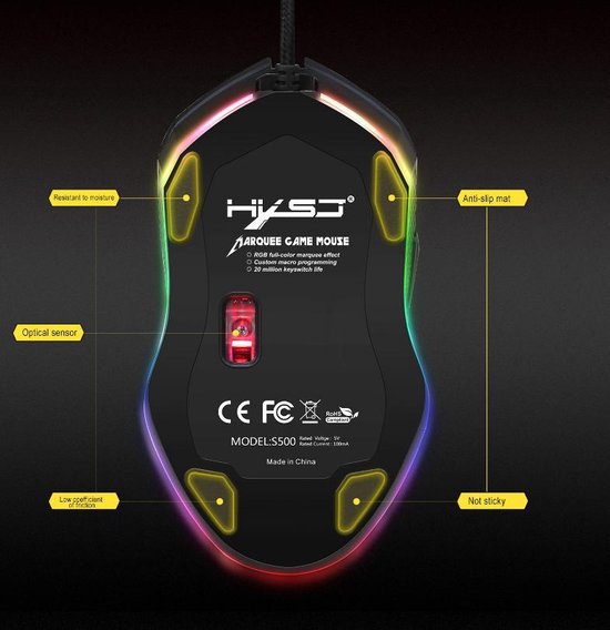 HXSJ S500 Ergonomische  Gaming-Maus RGB – Büromaus – 4800 dpi