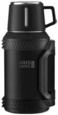 LEBENLANG - Thermos 2.5L - Große Edelstahl-Isolierflasche mit Tasse, Teesieb & Trageriemen - Bis zu 24 Stunden heiß oder kalt - Auslaufsicher