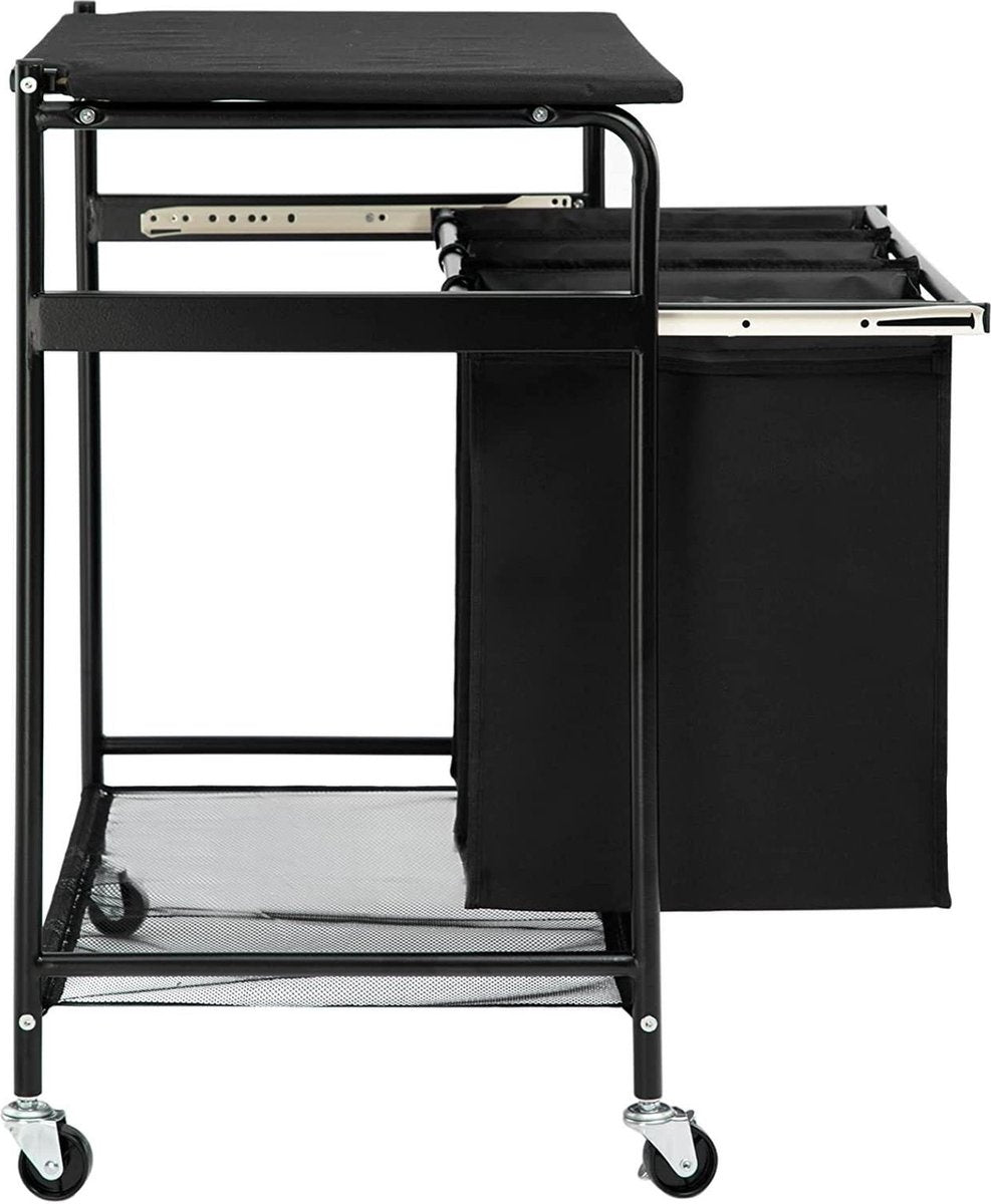 Niceey Wäschekorb auf Rädern - 3 ausziehbare Fächer - Schwarz