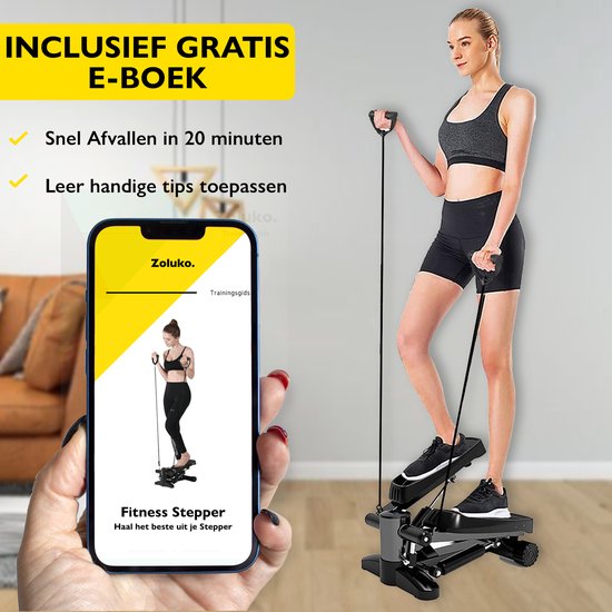 Zoluko Stepper mit Display - Inklusive Widerstandsbänder, Anti-Rutsch-Matte und E-Book - Stepper Fitness - Fitness Step - Mini Stepper - Step Fitness - Aerobic Step - Step - Stepper Fitness Gerät - Heimtrainer - Schwarz