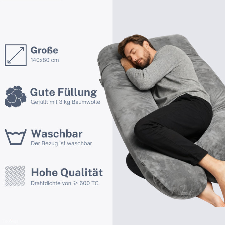 Earkings Sleeping pillow - 140x80cm - Schwarz - U-Form - Ohne Inhalt