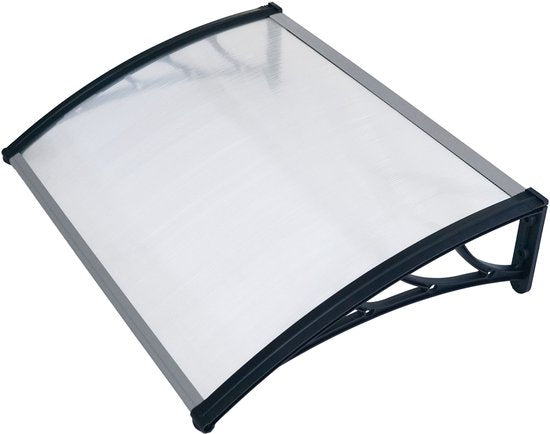 AXI Lux Tür- und Veranda-Markise Schwarz – 128 x 75 x 24 cm – Transparentes Polycarbonat – Aluminiumrahmen – UV-Schutz – Inklusive Befestigungsmaterial