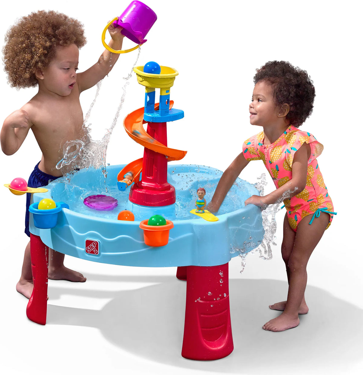 Step2 Spiral Slide Wassertisch 66 x 66 x 57,1 cm – Blau/Rot – 13-teiliges Zubehörset