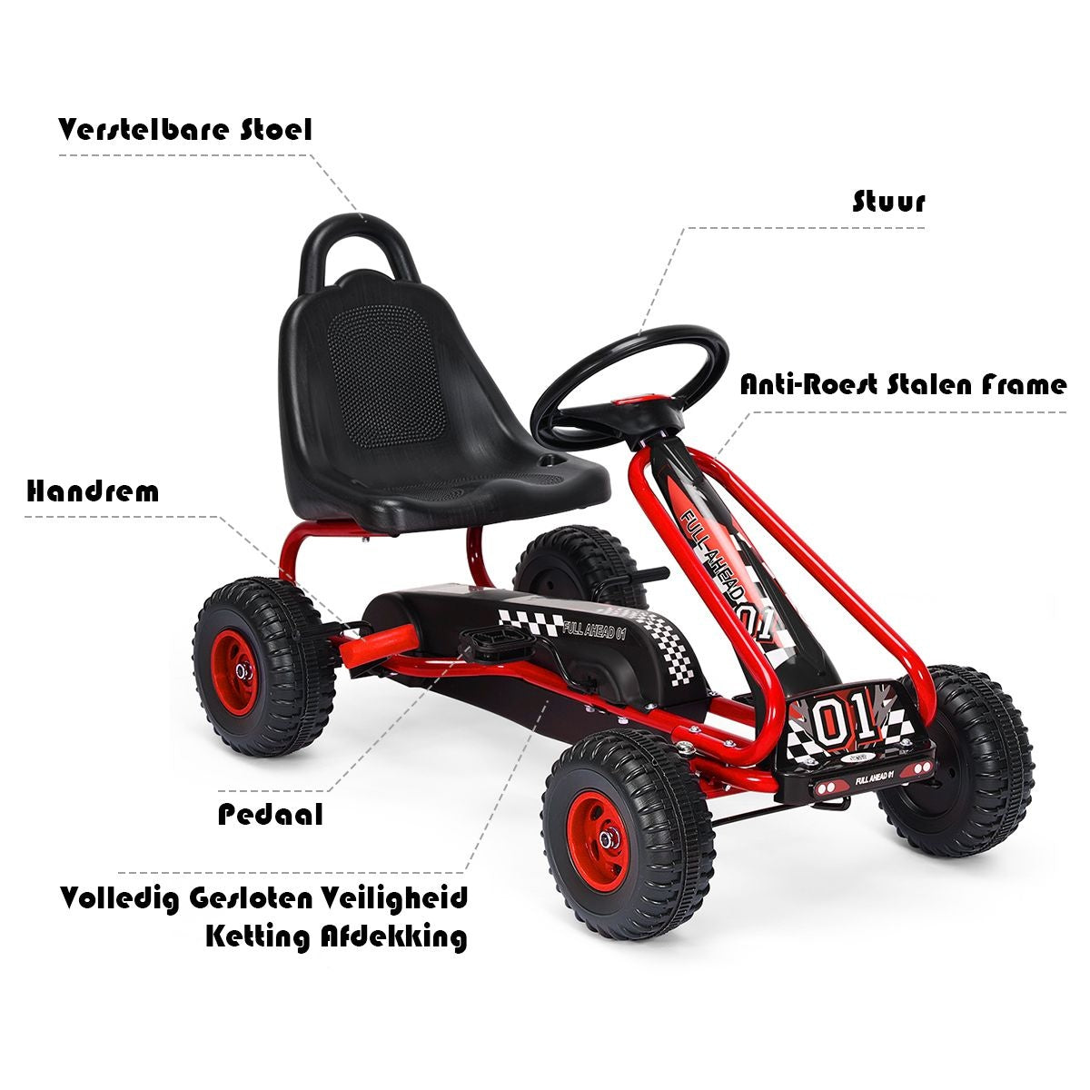 Gokart Go Cart mit Handbremse Troll-Auto 30kg Tretfahrzeug Tretfahrzeug 3-6 Jahre rot