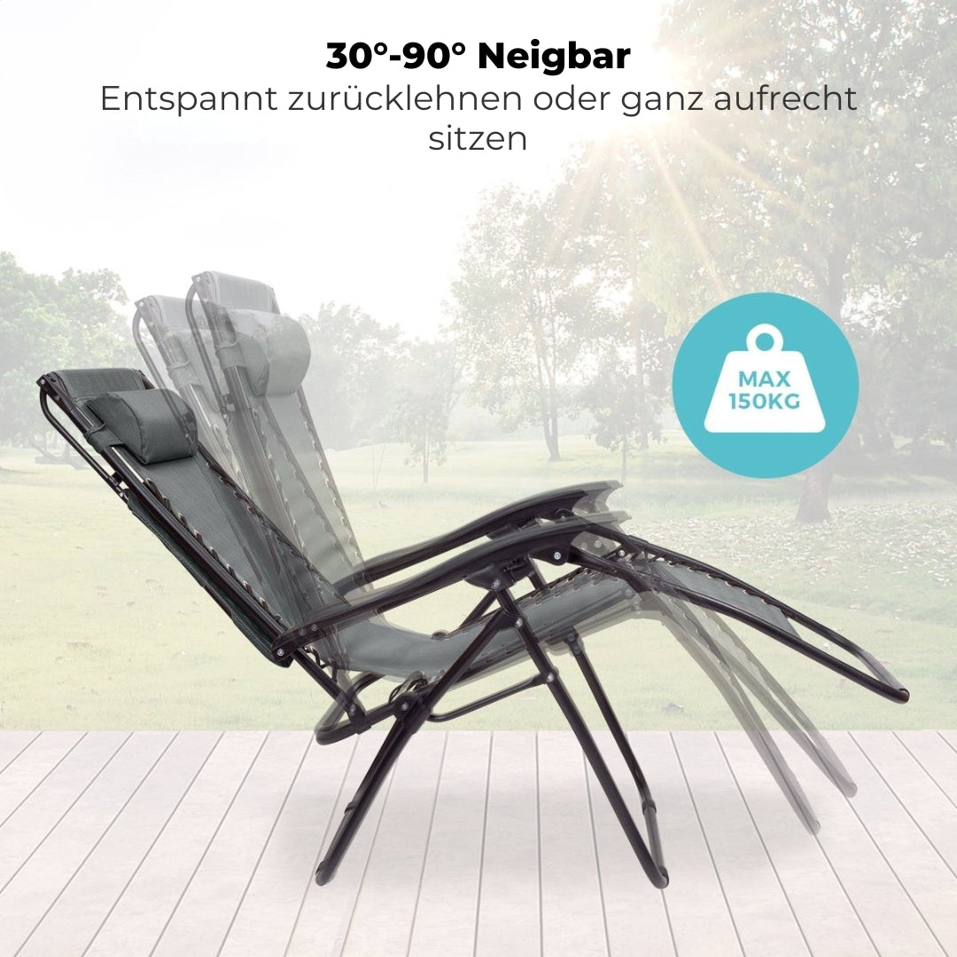 LifeGoods Faltbare Gartenstühle - mit Sonnendach - 2 Stück - 30°-90° verstellbar - Metall - Dunkelgrau